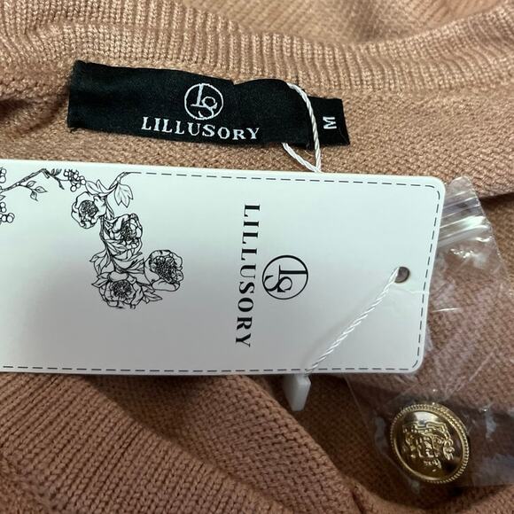 NEW Lillusory Brown Knit Long Sleeve Gold Button Down Cardigan Sweaters Top M - Picture 5 of 6